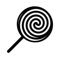 Simple black and white design of a spiral lollipop on a stick perfect for various design projects and elements.