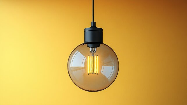 Warm glow of a hanging light bulb