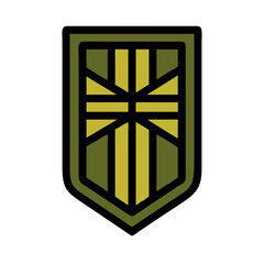 Fototapeta premium Green tactical shield icon with vertical line design