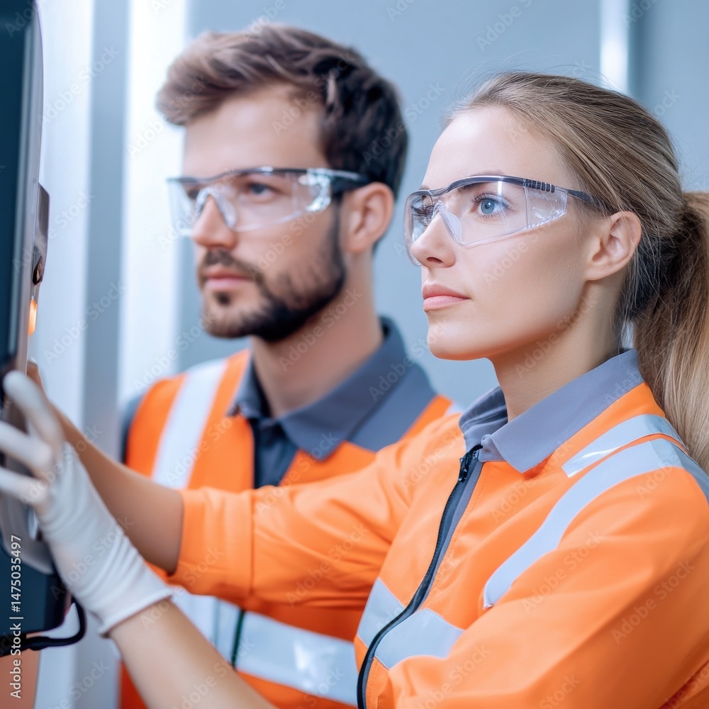 Poster professionals analyzing data on digital screen in modern office space
