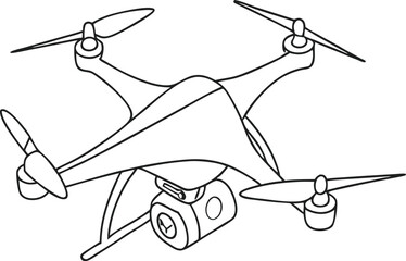 Fototapeta premium Sleek Line Art Illustration of a Camera Drone in Flight with Precision Design – Perfect for Technology and Aerial Photography-Themed Projects and Stock Imagery