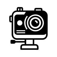 Action camera icon on mount in black and white flat style