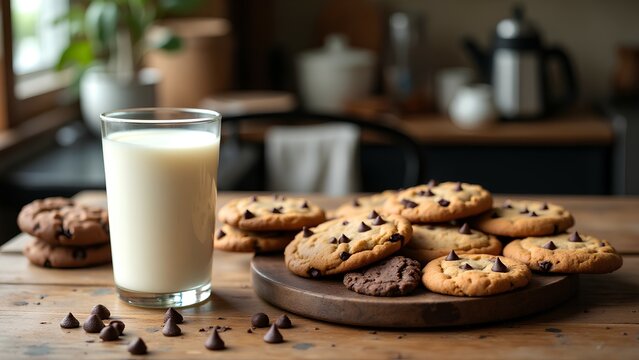 chocolate chip cookies and milk - Powered by Adobe