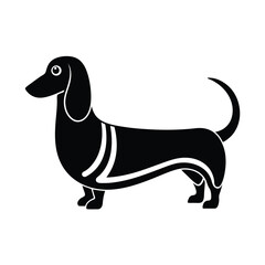 Simple black and white illustration of a dachshund dog standing isolated against a white background