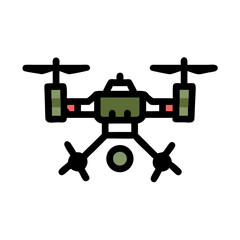 Military quadcopter drone icon in green and black