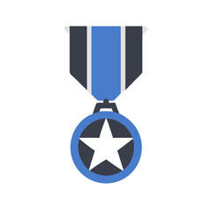 Blue military medal icon with star in flat design