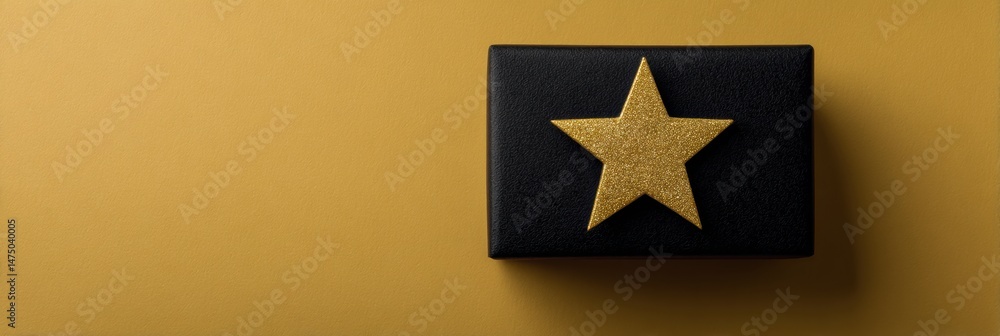 Poster Minimal Black Gift Box Adorned With a Gold Star Creates an Elegant Display in Negative Space
