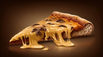 Detailed illustration of a melted pizza slice with mushrooms.