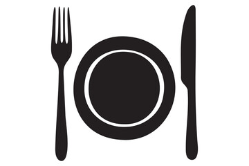 Fork, knife, plate and spoon icon silhouette vector illustration
