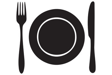 Fork, knife, plate and spoon icon silhouette vector illustration
