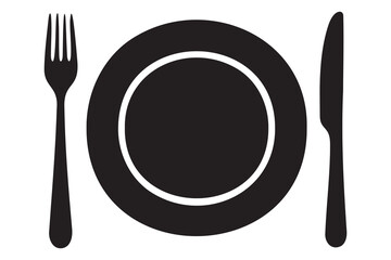 Fork, knife, plate and spoon icon silhouette vector illustration
