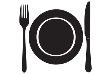 Fork, knife, plate and spoon icon silhouette vector illustration
