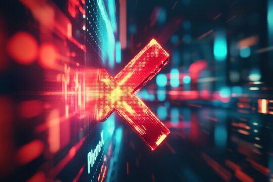Rejecting data on a digital interface with glowing red X - Powered by Adobe
