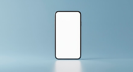 Modern Smartphone Displayed Centrally Against A Light Blue Backdrop With Empty White Screen