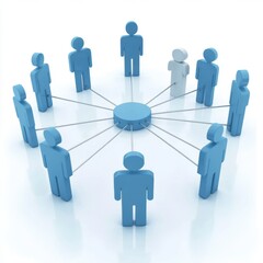 Blue 3D Figures Connected to Central Hub Network Collaboration Concept