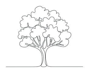 Single Line Drawing of a Lush Tree with Full Foliage
