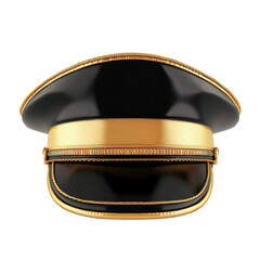 Stock image of a shiny black and gold captain hat perfect for costume or uniform design elements use