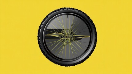 A futuristic bicycle wheel design against a vibrant background.