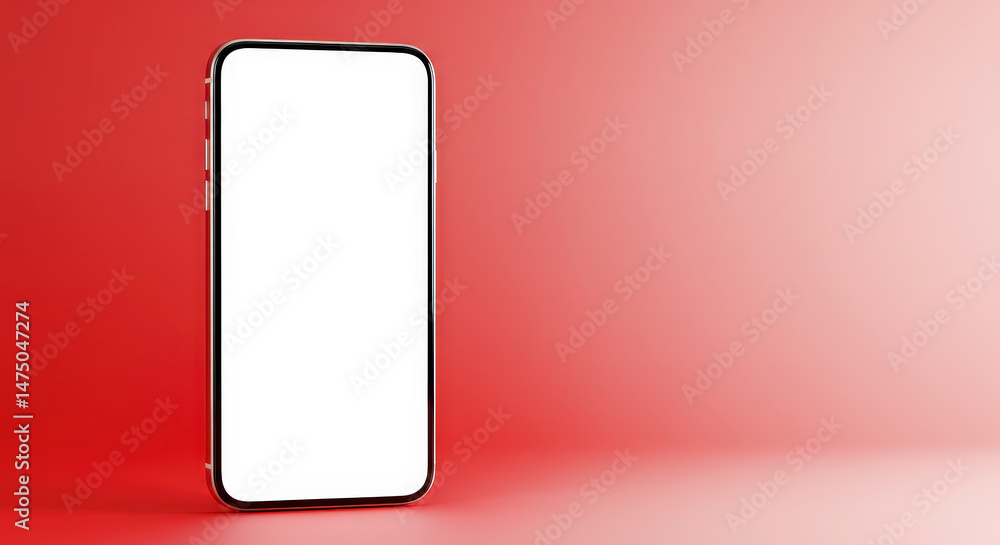 Aufkleber modern smartphone displayed on red gradient background with white screen ready for content