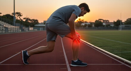 Runner's Knee Pain on Track at Sunset