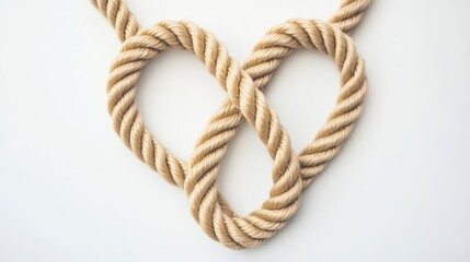Beige Rope Knot Intertwined Loops on White Background, nautical, texture
