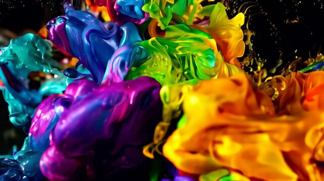 Hypnotic cascade of vivid paint droplets flowing downward in slow motion. Mesmerizing blend of multiple colors creates abstract liquid art with satisfying viscous textures and organic patterns.
 - Powered by Adobe