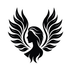 Elegant silhouette of a woman with winged leaves in a symbol of beauty and natural design