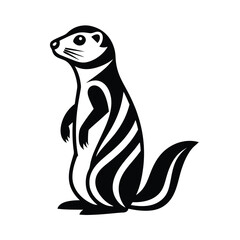 A stylized black and white illustration of a meerkat standing upright isolated on white background