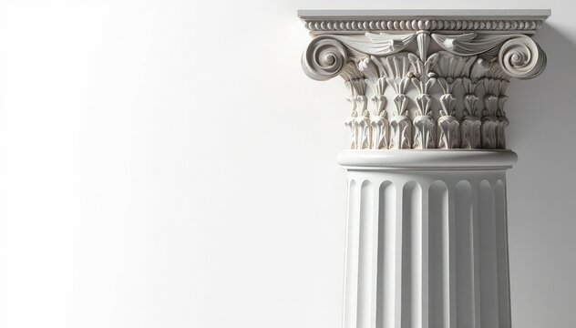 Elegant Roman column detail against stark white , heritage, background, illustration