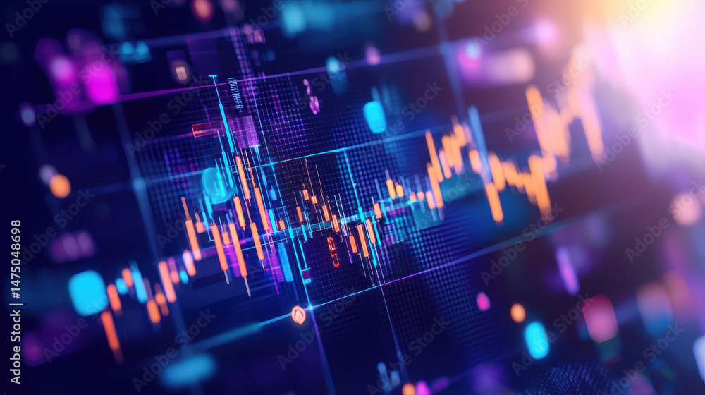 Aufkleber digital stock market chart with colorful data visualization, representing financial trends and analy