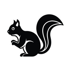 Black and white vector illustration of a stylized squirrel in a sitting position showing its tail