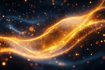 Fototapeta premium Golden waves dance across a dark, starry sky