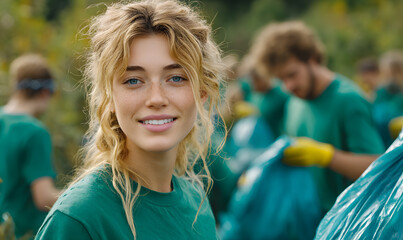 Environmental protection organizations/teams/groups are conducting garbage cleaning activities along the riverbank and the seaside, focusing on sustainable development, environmental protection