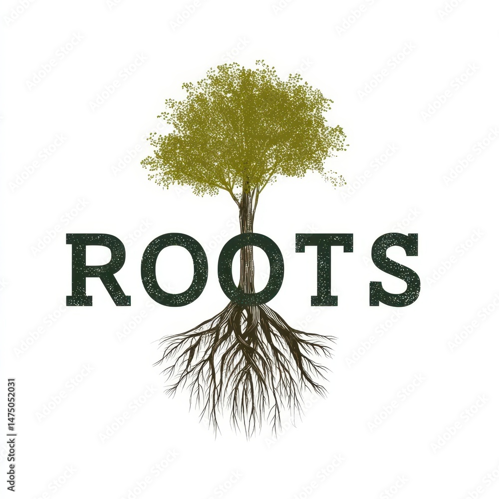 Aufkleber image of a tree's roots and trunk in a simple graphic design.