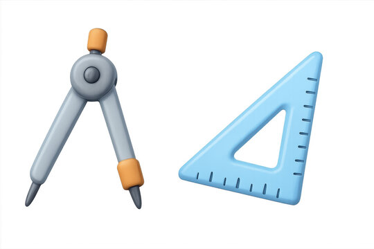 Geometric tools - 3d compass and blue triangle ruler