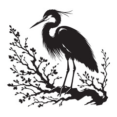 Still-Water Heron silhouette, elegant and tall – Heron illustration – Minimalist Heron vector – Bird silhouette


