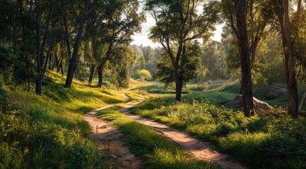 Obraz premium Sunlit Forest Path (1)
