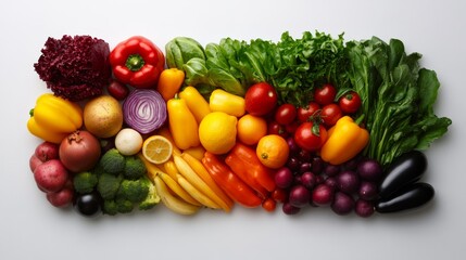 A colorful mix of market-fresh produce, emphasizing variety and health, displayed on a white background,