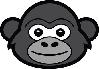 A kawaii style gorilla head vector silhouette black 