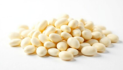 Fototapeta premium Pile of white beans against pure white backdrop, high resolution, fresh, beans