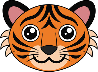 A kawaii style tiger head vector silhouette black