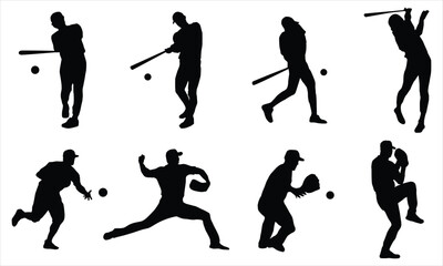 Baseball player silhouettes vector  © Rehan