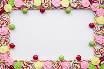 Obraz premium A Colorful Candy Border Frames a Blank White Space Perfect for a Sweet Message