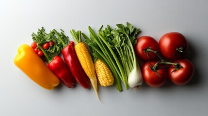 A crisp and clean showcase of fresh vegetables, highlighting their health benefits and nutrition, arranged on white,