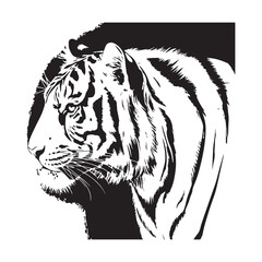 Tiger in Ink silhouette vector illustration Art design. 