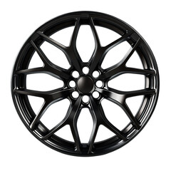 Obraz premium Sleek automotive: Matte black alloy wheel design showcased on a dark backdrop