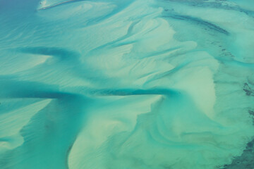 Submerged sandbanks in the shallow waters of the Mozambique coast at Vilanculos