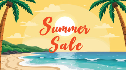 Fototapeta premium Summer Sale Announcement on Tropical Beach Background 
