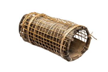 Handcrafted bamboo fish trap by villagers.