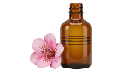 Isolated Flower and Brown aromatherapy bottle